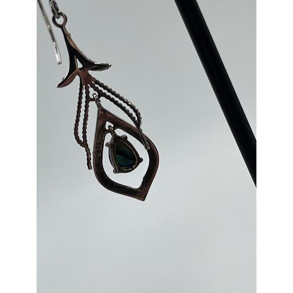 Tori Hill 925 Sterling Silver Abalone & Marcasite Dangle Feather Earrings - Picture 6 of 8